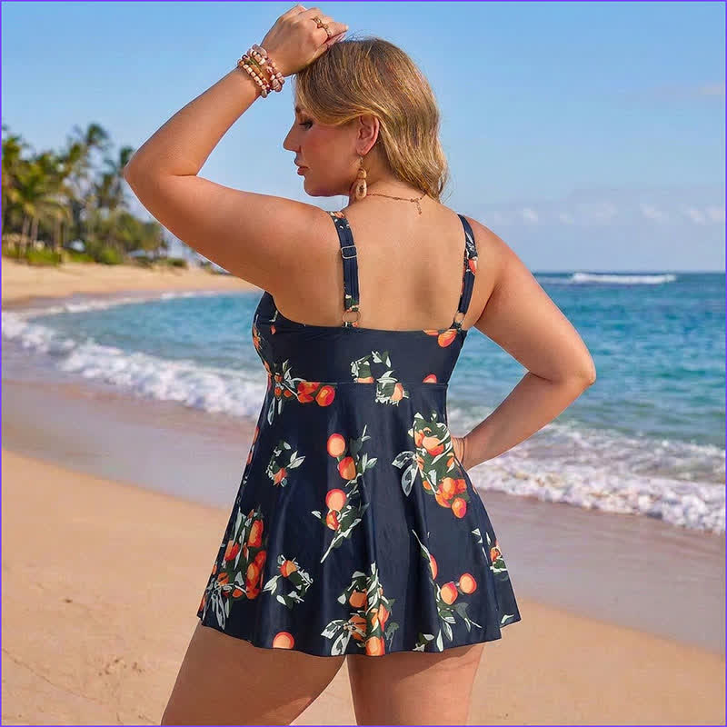 Leopard Flower Print Empire Waist Swim Dress - image 3