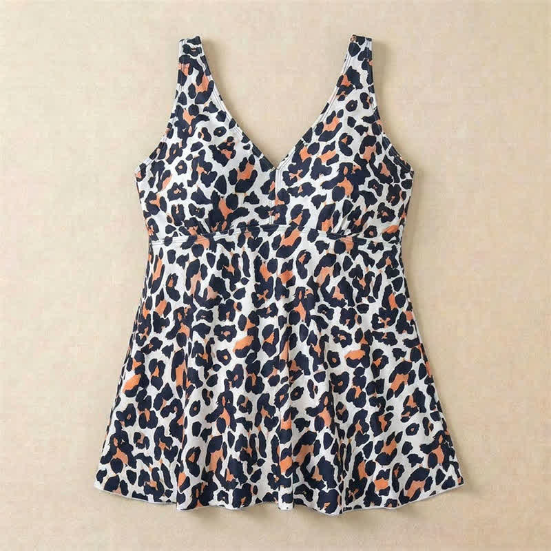 Leopard Flower Print Empire Waist Swim Dress - image 13