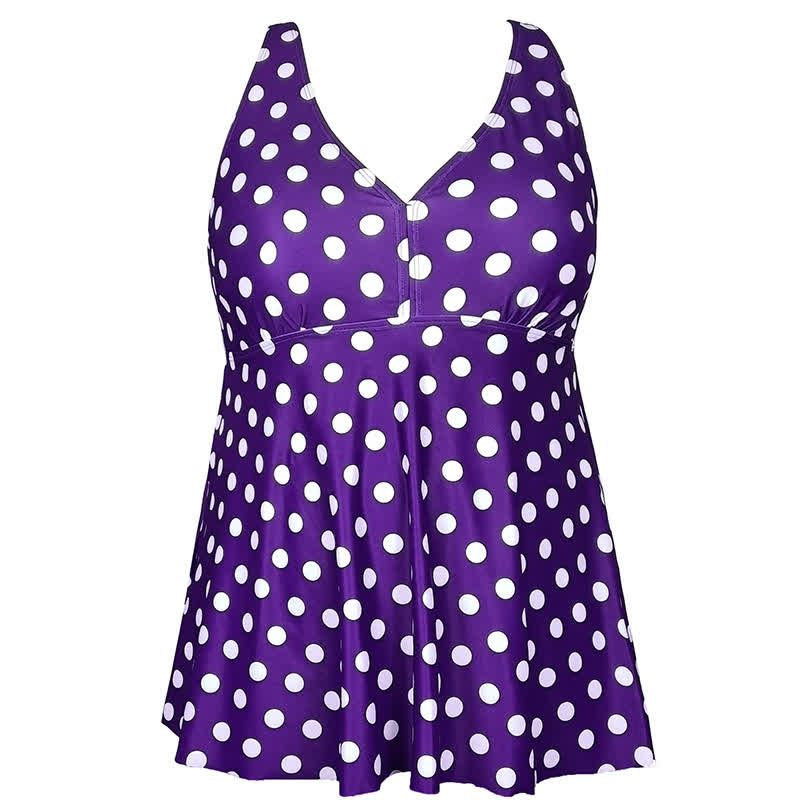 Flower Polka Dot Print V Neck Swim Dress - image 9