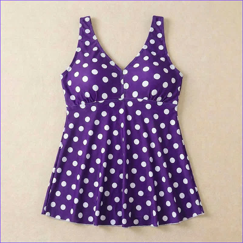 Flower Polka Dot Print V Neck Swim Dress - image 11