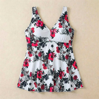 Flower Polka Dot Print V Neck Swim Dress - image 14
