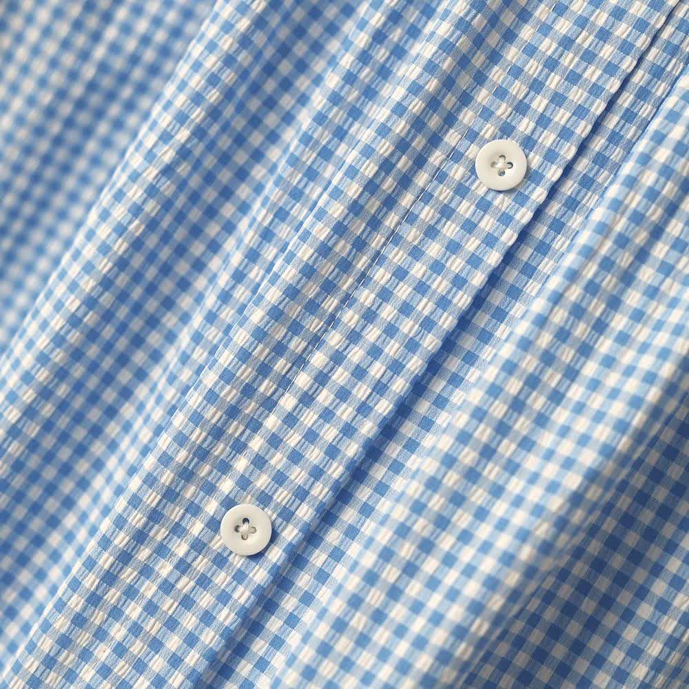 Plus Size Blue Gingham Eyelet Short Sleeve Blouse - image 4