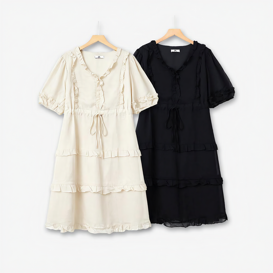 Plus Size Elegant V-Neck Ruffle Tie-Waist Midi Dress - image 0