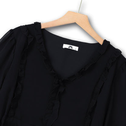 Plus Size Elegant V-Neck Ruffle Tie-Waist Midi Dress - image 1