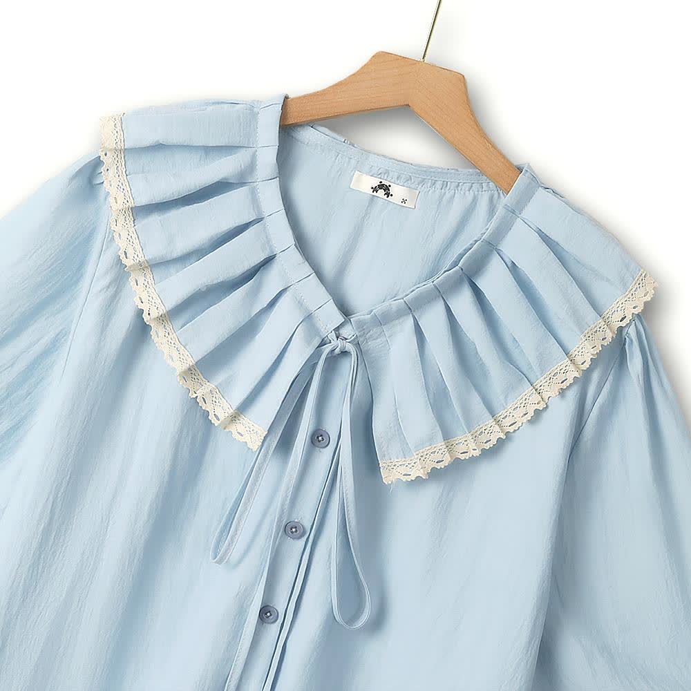Plus Size Ruffle Collar Lace Trim Blouse - image 1