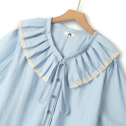 Plus Size Ruffle Collar Lace Trim Blouse - image 1