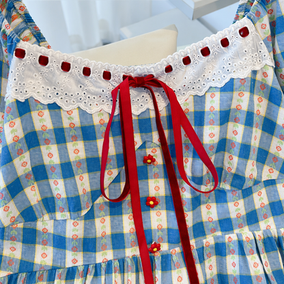 Plus Size Blue Gingham Square Neck Puff Sleeve Midi Dress - image 2