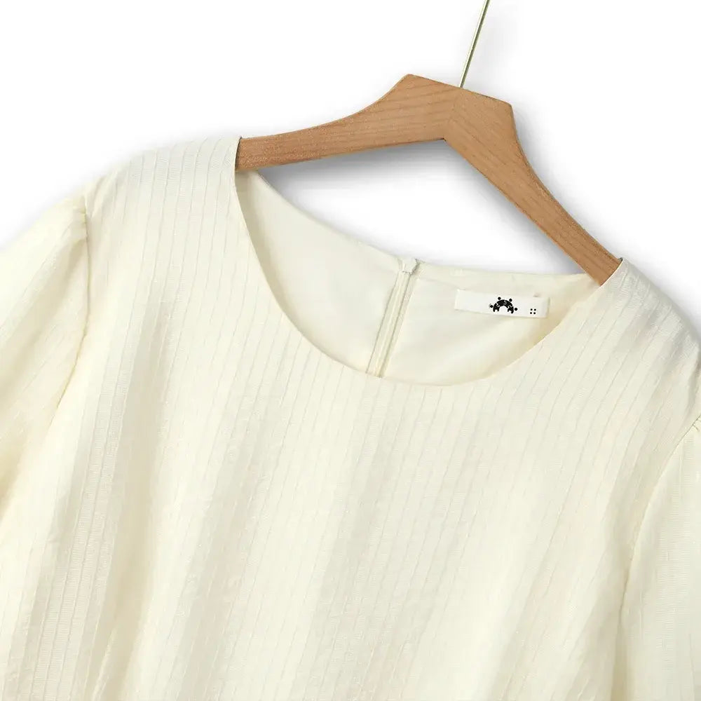 Textured Tencel Blend Puff Sleeve Midi Dress - image 1
