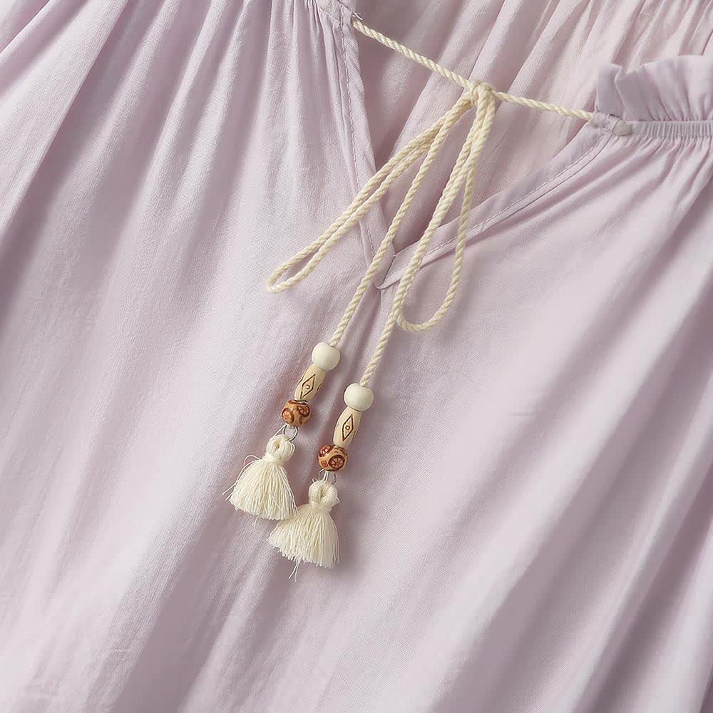 Plus Size Lavender Tassel Tie Boho Blouse - image 3