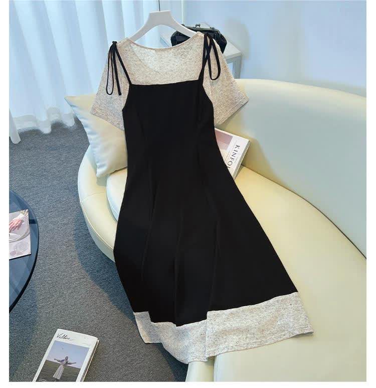 Plus Size Layered Tie Strap Midi Dress - image 1
