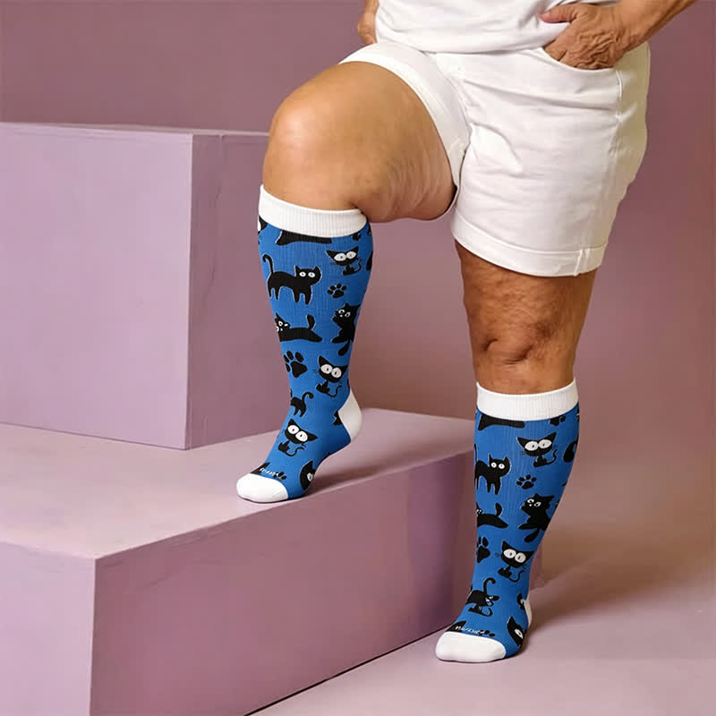 Plus Size Color Pop Cat Compression Socks - Blue(1 Pair) - 4XL - image 2