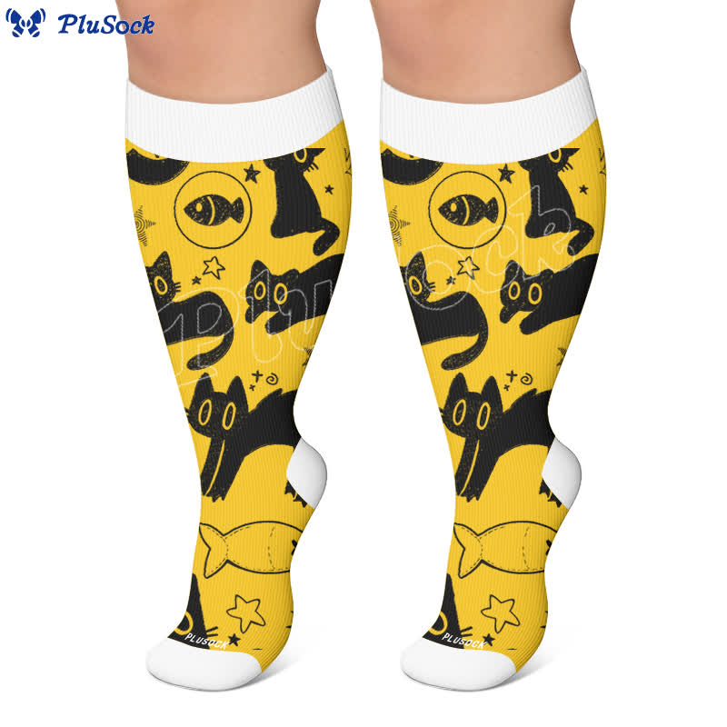 Plus Size Color Pop Cat Compression Socks - image 5