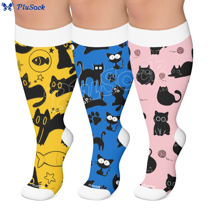 Plus Size Color Pop Cat Compression Socks - image 0