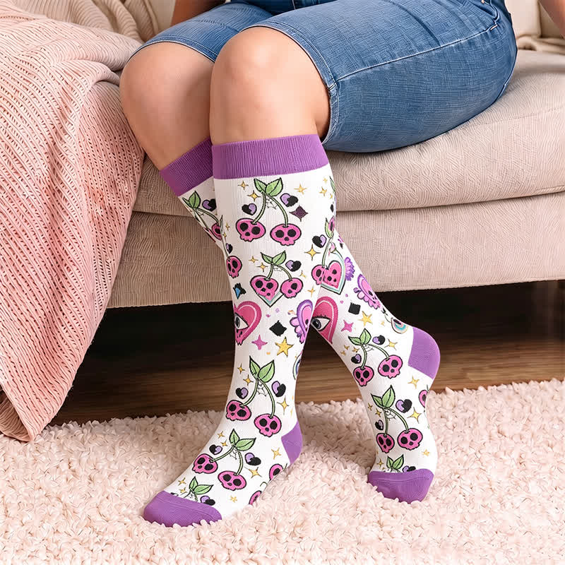 Plus Size Pink Purple Novelty Compression Socks - Purple(1 Pair) - 4XL - image 3
