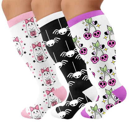 Plus Size Pink Purple Novelty Compression Socks - Multicolor(3 Pairs) - 4XL - image 4