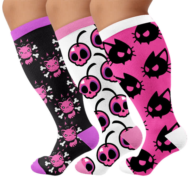 Plus Size Cartoon Alt Compression Socks - Multicolor(3 Pairs) - 4XL - image 4
