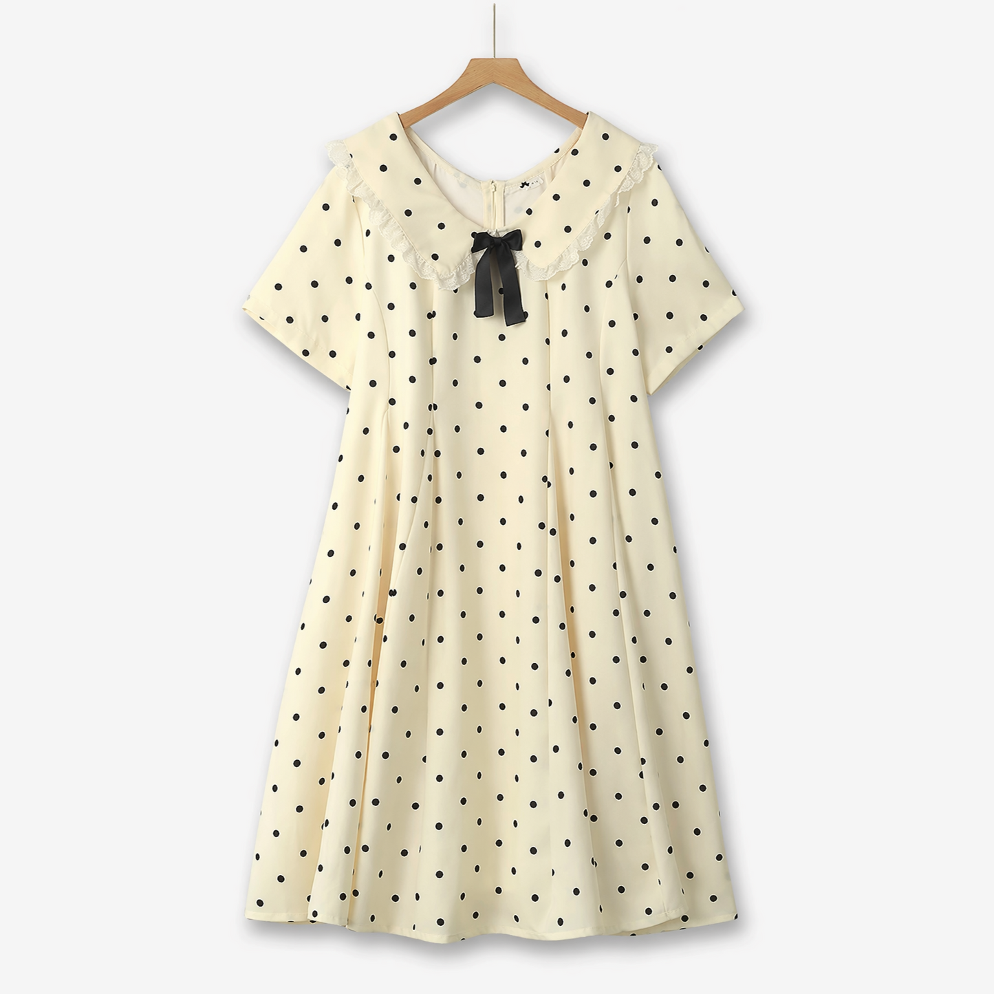 Plus Size Polka Dot Lace Collar Midi Dress - Beige - 6XL - image 0