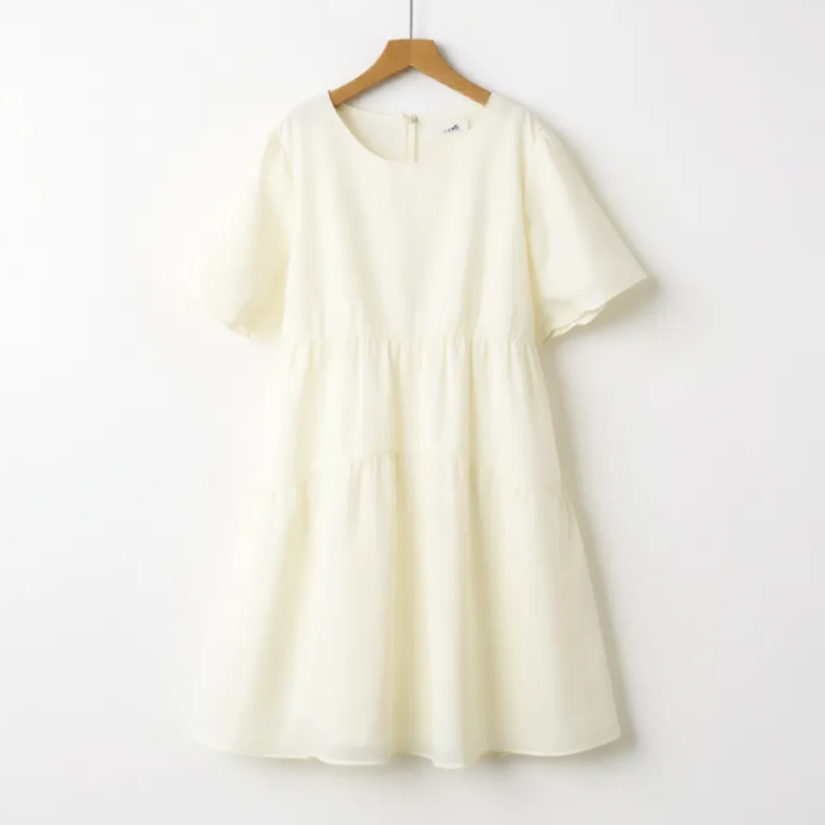 Textured Tencel Blend Puff Sleeve Midi Dress - Beige - 6XL - image 0