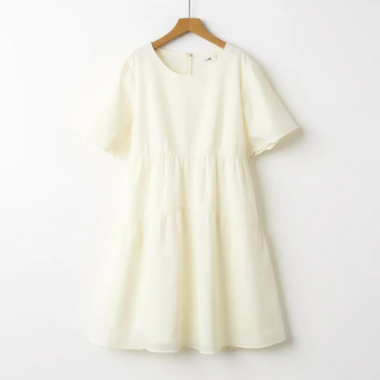 Textured Tencel Blend Puff Sleeve Midi Dress - Beige - 6XL - image 0