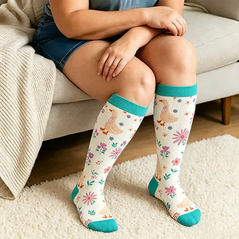 Plus Size Cartoon Flower & Animal Print Compression Socks - image 3