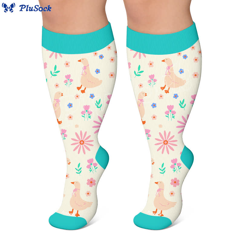 Plus Size Cartoon Flower & Animal Print Compression Socks - image 6