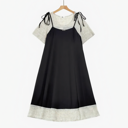 Plus Size Layered Tie Strap Midi Dress - Black - 6XL - image 0