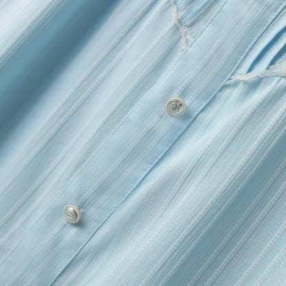 Plus Size Blue Contrast Collar Bow Tie Ruffle Hem Dress - image 5