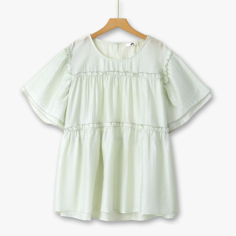 Plus Size Tiered Tencel Flutter Sleeve Blouse - Green - 6XL - image 0