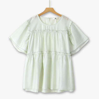 Plus Size Tiered Tencel Flutter Sleeve Blouse - Green - 6XL - image 0