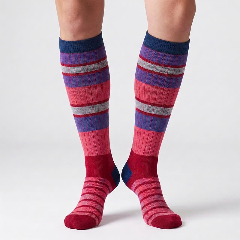 Colorful Stripe Print Compression Socks(6 Pairs) - image 1