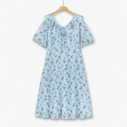 Plus Size Blue Floral Puff Sleeve Midi Dress - Blue - 6XL - image 0