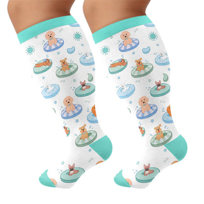 Plus Size Beach Capybara & Dog Print Compression Socks - Green - 4XL - image 10
