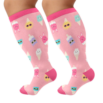 Plus Size Beach Capybara & Dog Print Compression Socks - Pink - 4XL - image 9