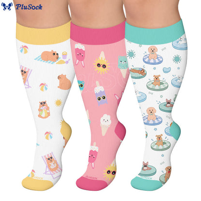 Plus Size Beach Capybara & Dog Print Compression Socks - image 0