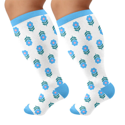 Plus Size Pastel Daisy Compression Socks - Blue - 4XL - image 8