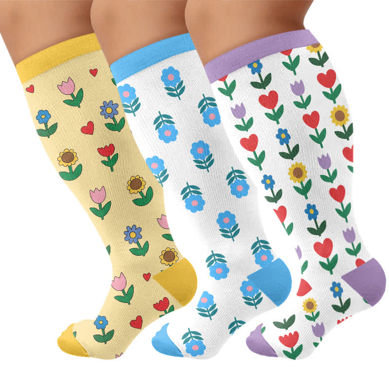 Plus Size Pastel Daisy Compression Socks - image 4
