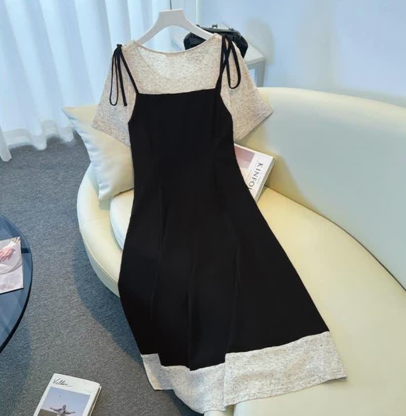 Plus Size Layered Tie Strap Midi Dress - image 1