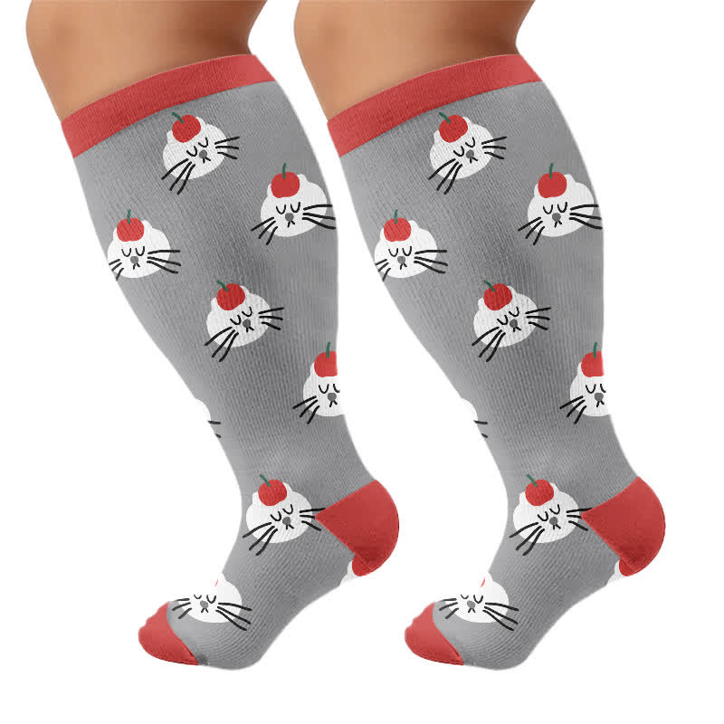 Plus Size Panda Cat Dog Print Compression Socks - Grey - 4XL - image 9