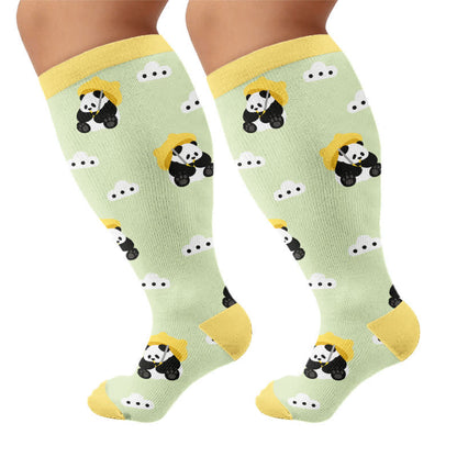 Plus Size Panda Cat Dog Print Compression Socks - Green - 4XL - image 10