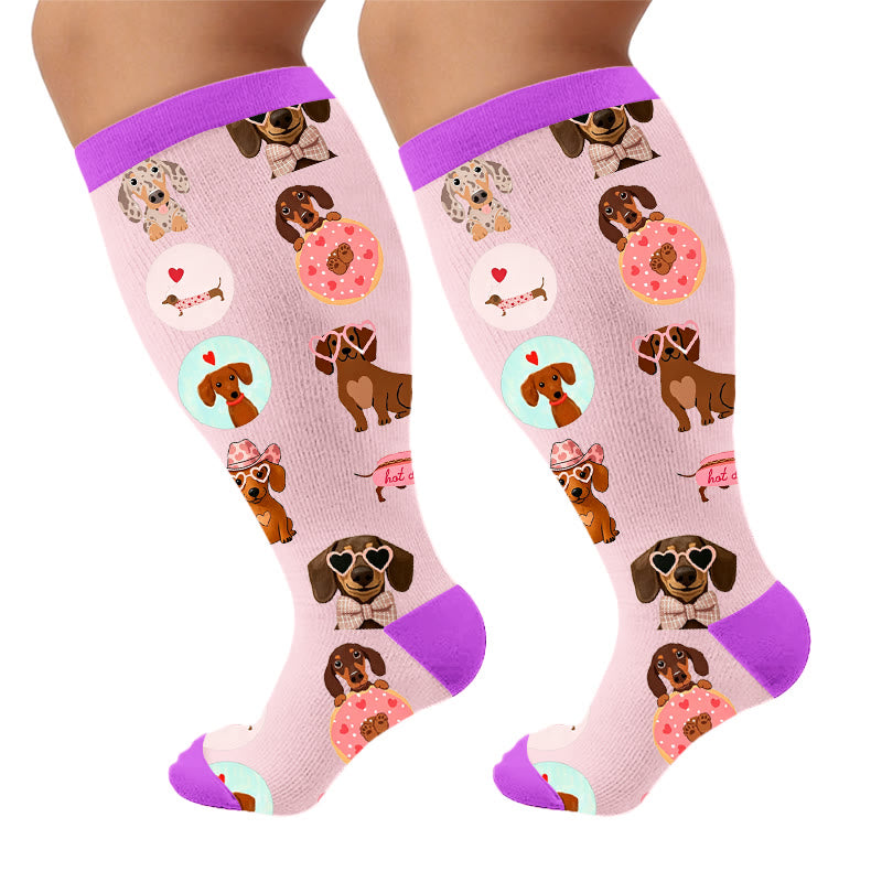 Plus Size Heart Sunglasses Dog Compression Socks - Pink(1 Pair) - 4XL - image 10