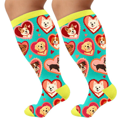 Plus Size Heart Sunglasses Dog Compression Socks - Blue(1 Pair) - 4XL - image 9