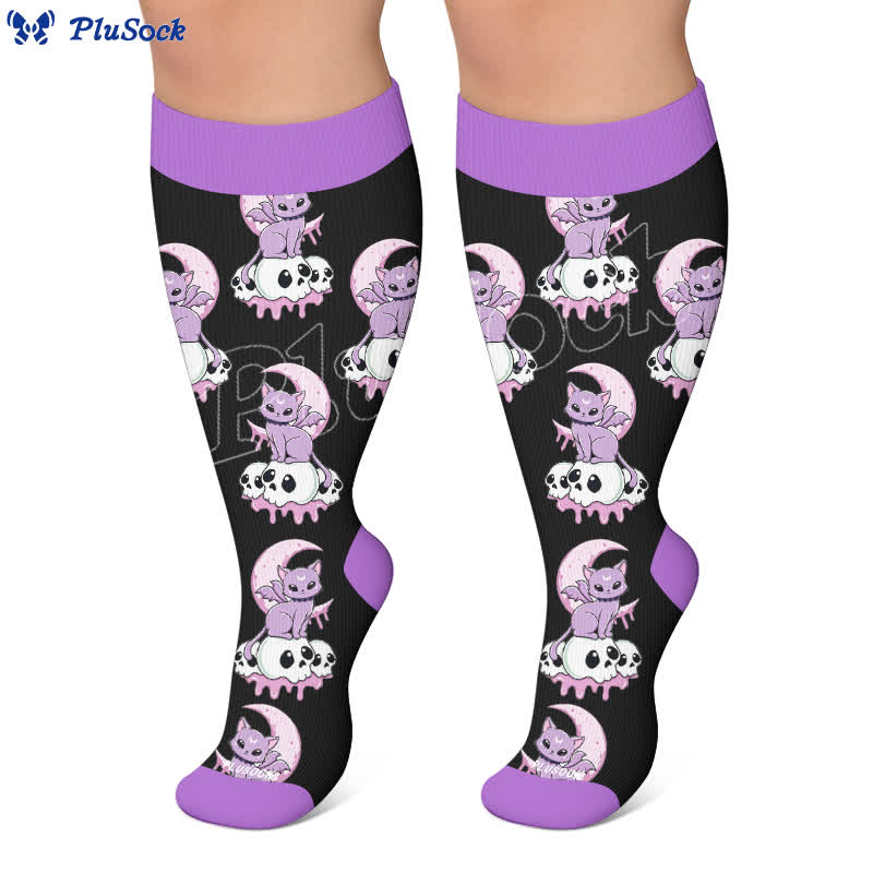 Plus Size Skull Moon Cat Compression Socks - image 5