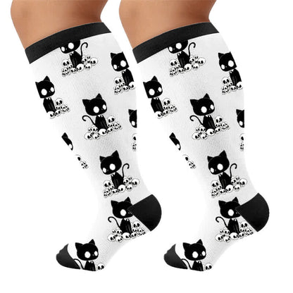 Plus Size Skull Moon Cat Compression Socks - White(1 Pair) - 4XL - image 9