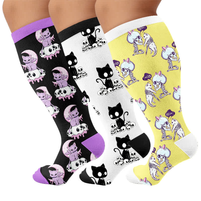 Plus Size Skull Moon Cat Compression Socks - image 4