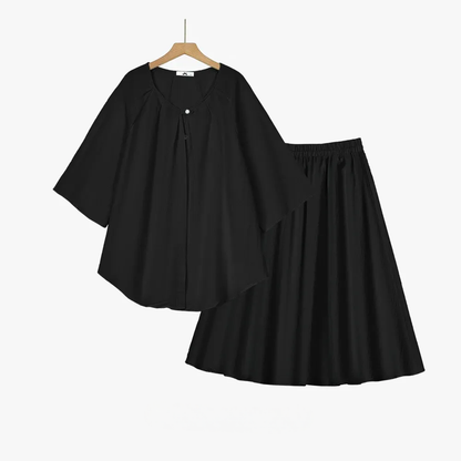 Plus Size Solid Loose Cotton Linen Top Skirt With Pockets Set - 2Pcs Set - Black - 6XL - image 8