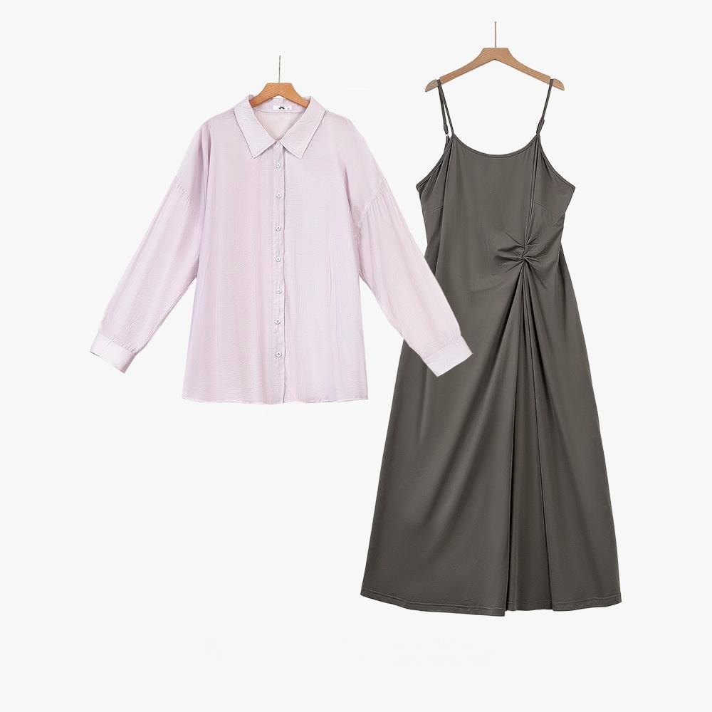 Plus Size Drape Shirt and Cami Dress Set - 2Pcs Set - 6XL - image 0