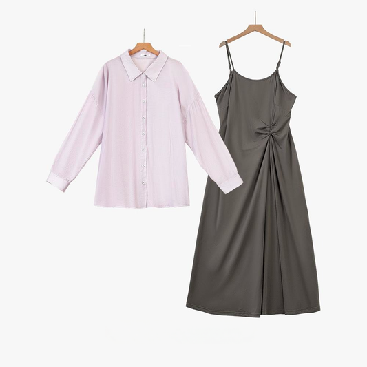 Plus Size Drape Shirt and Cami Dress Set - 2Pcs Set - 6XL - image 0