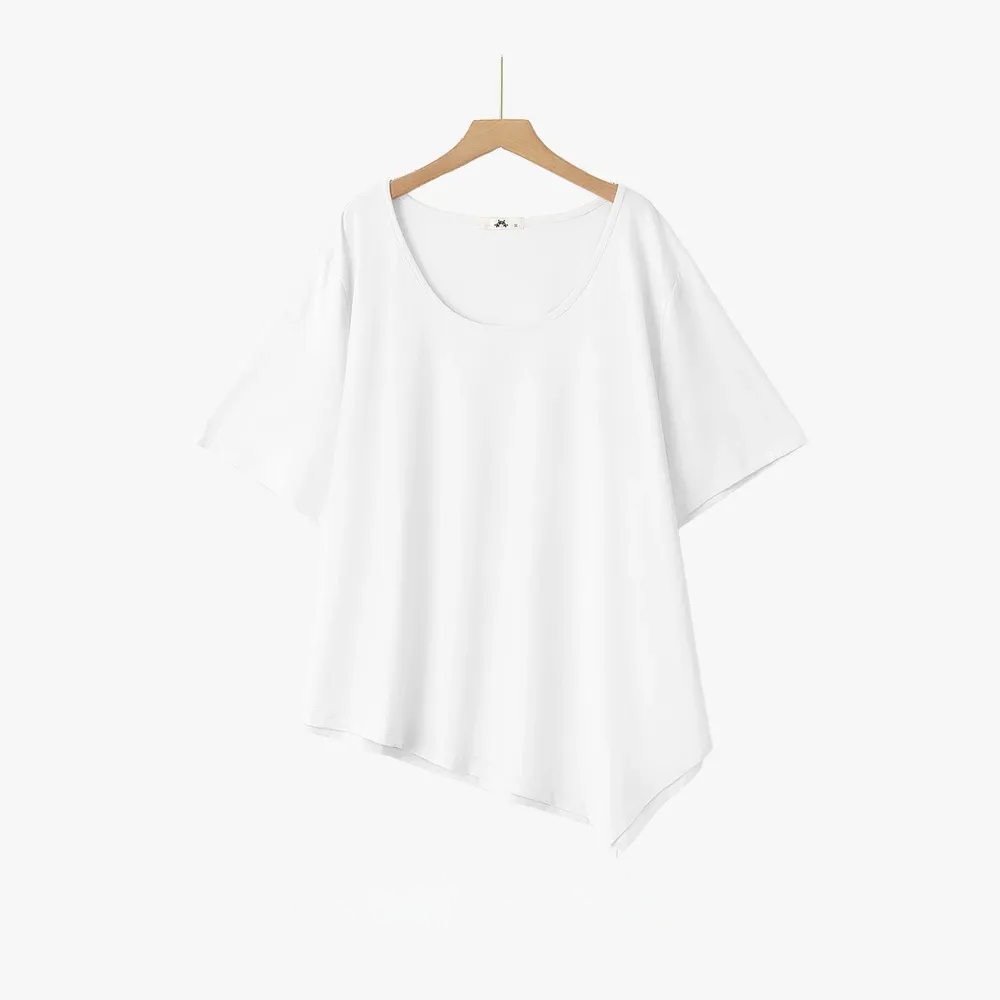 Plus Size Asymmetric Hem Cotton Blouse - White - 6XL - image 14