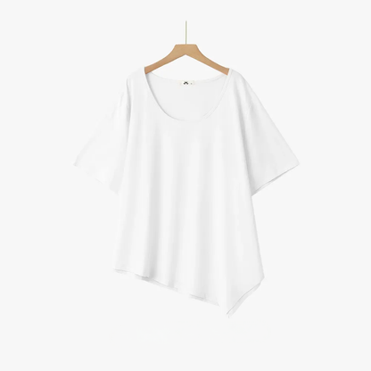 Plus Size Asymmetric Hem Cotton Blouse - White - 6XL - image 14