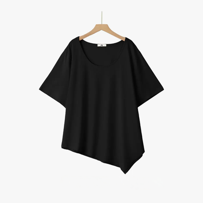 Plus Size Asymmetric Hem Cotton Blouse - Black - 6XL - image 3
